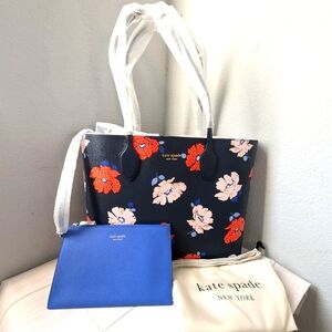 NWT Kate Spade KF799 Bleecker Dotty Floral Large Tote Parisian Navy Multi
